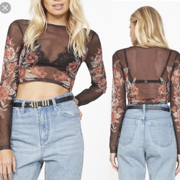 NWT Mink pink Mesh Floral Crop Top - Picture 6 of 6